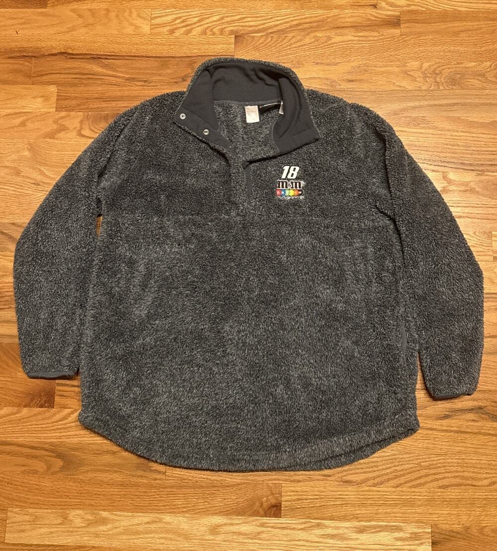 NASCAR For Her Kyle Busch #18 M&M Sherpa Long Sleeve Pullover Gray Sz Large